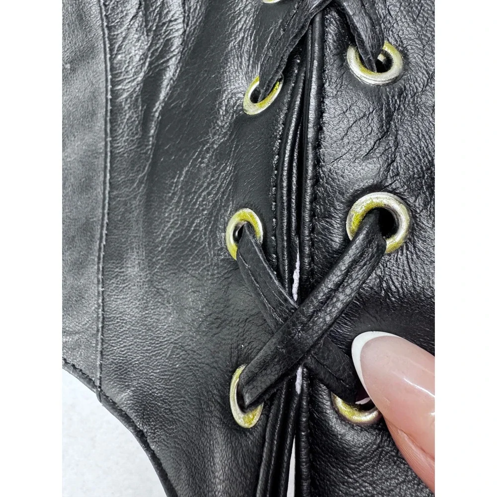 Hot Leathers Womens Black Leather Lace Up Biker Vest Cropped Motorcycle Large